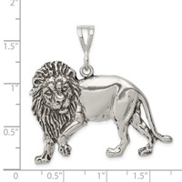 Sterling Silver Antiqued Polished Large Lion Pendant view 3