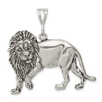 Sterling Silver Antiqued Polished Large Lion Pendant view 1