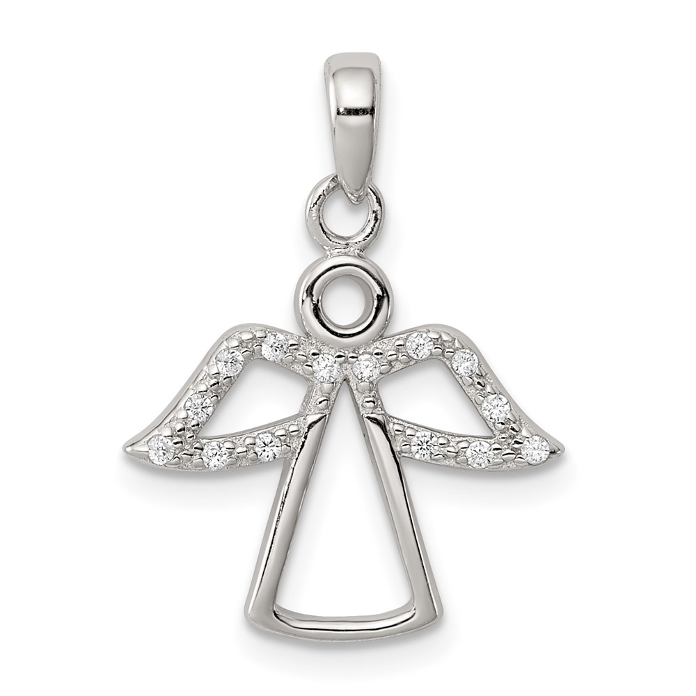 Sterling Silver Rhodium-plated Angel Pendant with CZ Wings