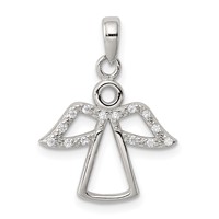 Sterling Silver Rhodium-plated Angel Pendant with CZ Wings view 1