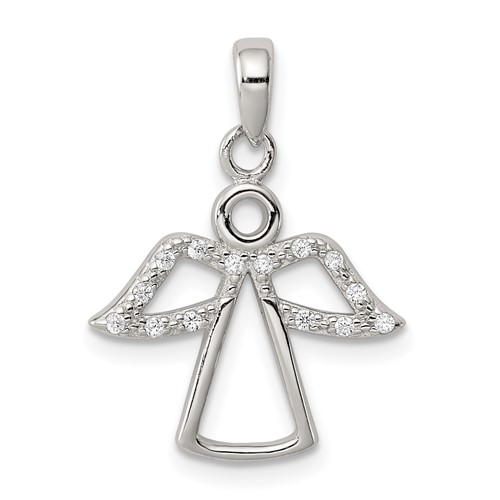 Sterling Silver Rhodium-plated Angel Pendant with CZ Wings