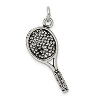 Sterling Silver Antiqued Tennis Racquet Charm view 4
