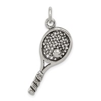 Sterling Silver Antiqued Tennis Racquet Charm view 1