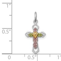 Sterling Silver Platinum-plated Polished Epoxy & Gold-plated Cross Pendant view 4