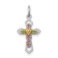 Sterling Silver Platinum-plated Polished Epoxy & Gold-plated Cross Pendant view 1