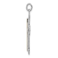 Sterling Silver Platinum-plated Polished Vermeil Budded Cross Pendant view 2