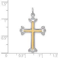 Sterling Silver Platinum-plated Polished Vermeil Budded Cross Pendant view 3