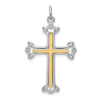 Sterling Silver Platinum-plated Polished Vermeil Budded Cross Pendant view 1