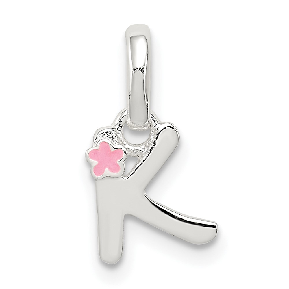 Sterling Silver Letter K Pendant with Enamel