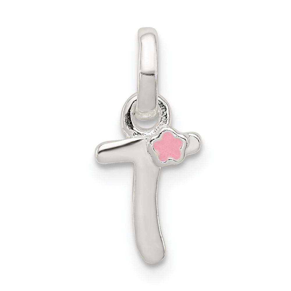 Sterling Silver Letter T Pendant with Enamel