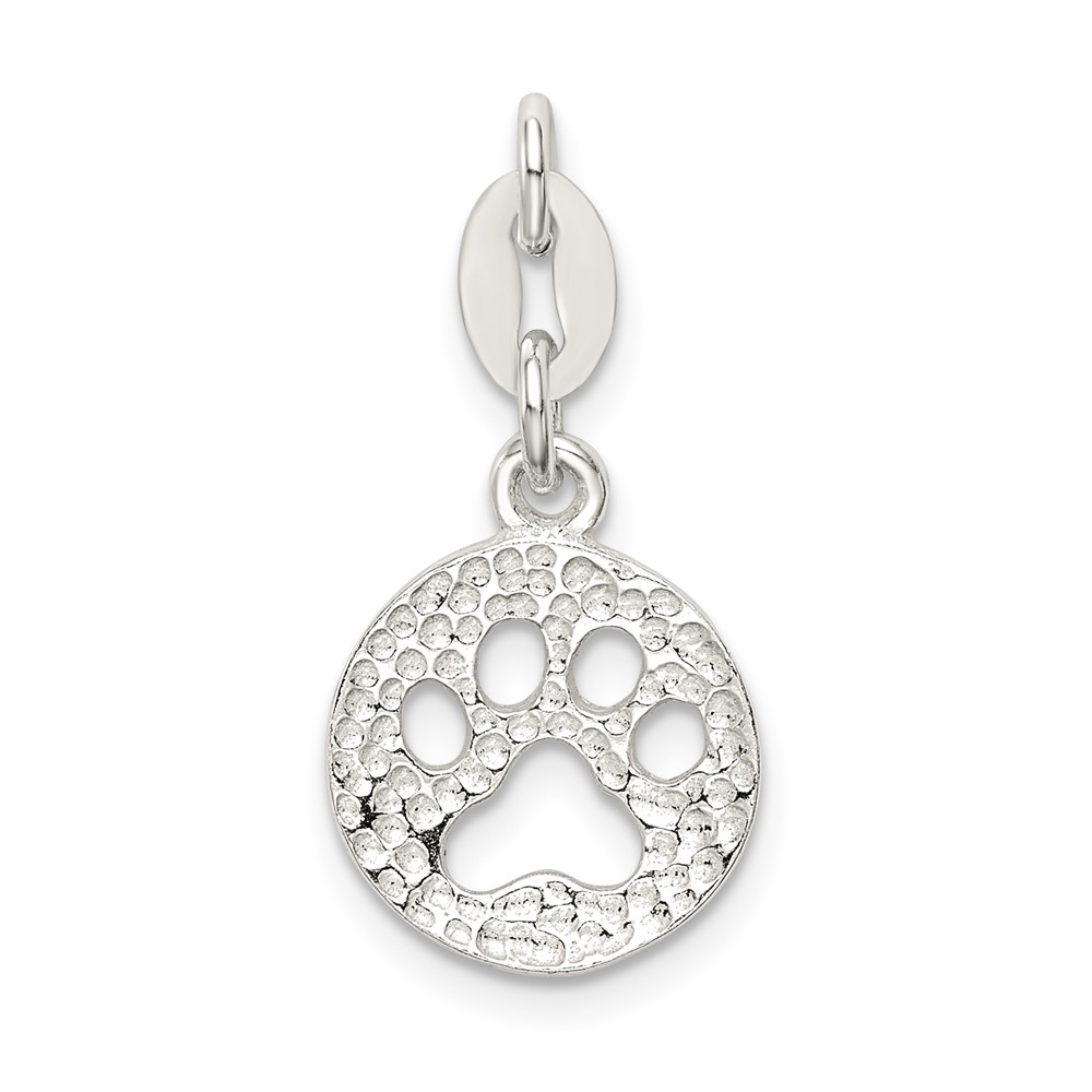 Sterling Silver Round Paw Print Pendant (QC7938)