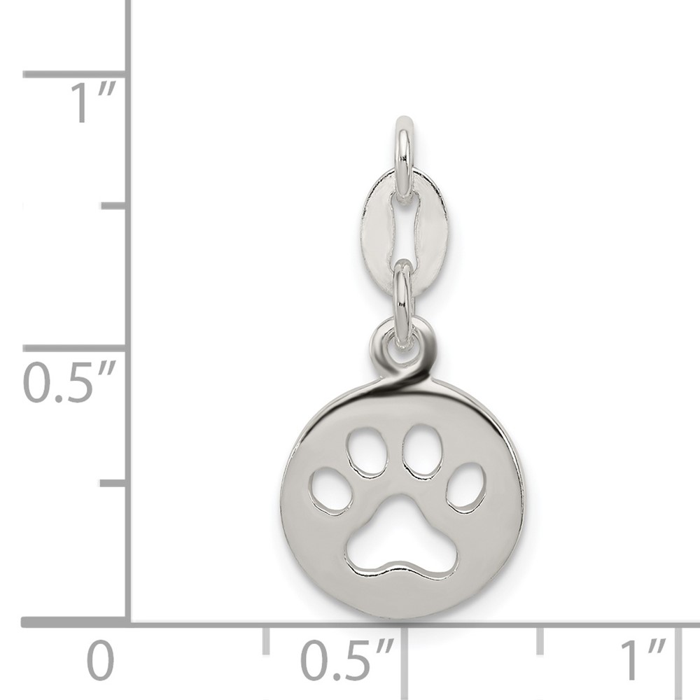 Sterling Silver Round Paw Print Pendant (QC7938)
