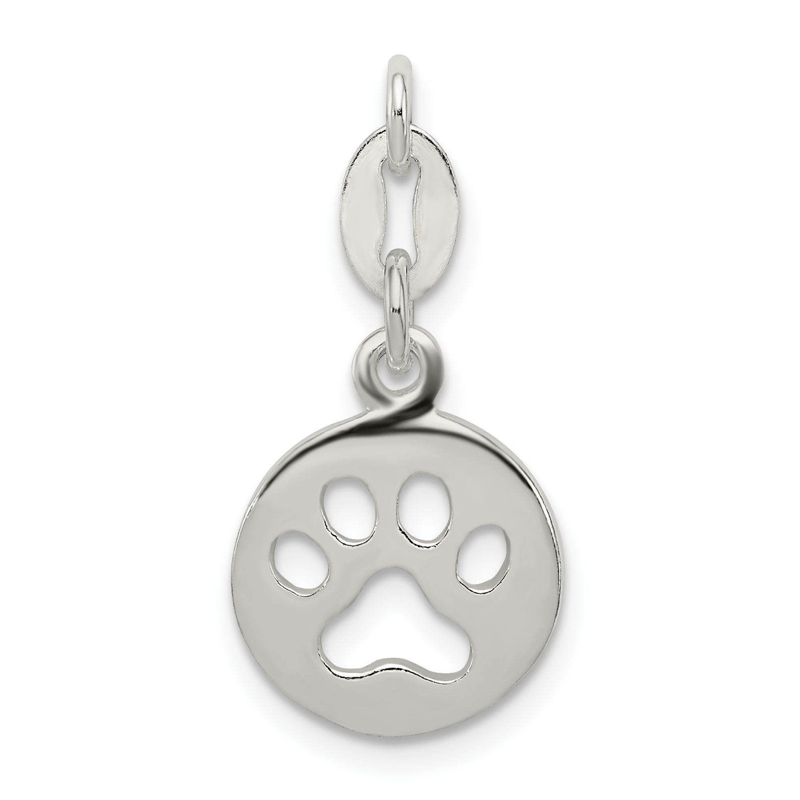 Sterling Silver Round Paw Print Pendant (QC7938)