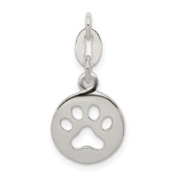 Sterling Silver Round Paw Print Pendant view 1
