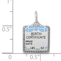 Sterling Silver Rhodium-plated Blue Birth Certificate Polished Charm view 3