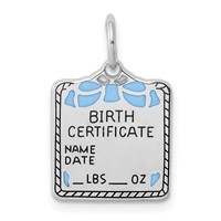 Sterling Silver Rhodium-plated Blue Birth Certificate Polished Charm view 1