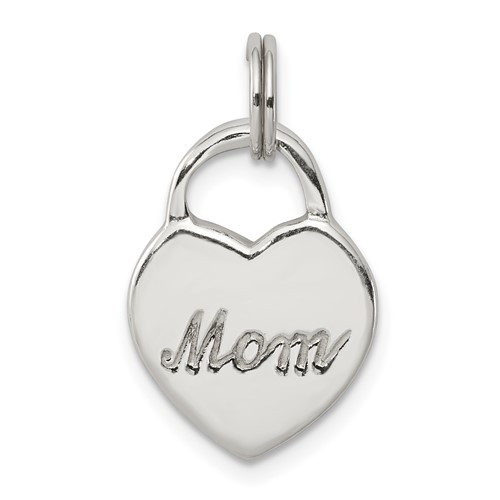 Sterling Silver Polished Mom Heart Charm