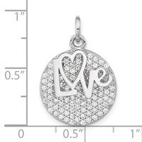 Sterling Silver Polished CZ Love Circle Pendant view 3
