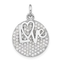 Sterling Silver Polished CZ Love Circle Pendant view 1