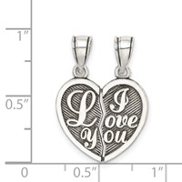 Sterling Silver Antiqued I Love You 2-Piece Break-Apart Heart Pendant view 4