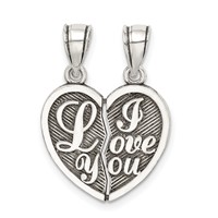 Sterling Silver Antiqued I Love You 2-Piece Break-Apart Heart Pendant view 1