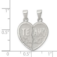 Sterling Silver Polished Te Amo Break Apart Heart Pendant view 3