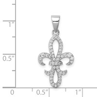 Sterling Silver Rhodium-plated CZ Fleur De Lis Pendant view 4
