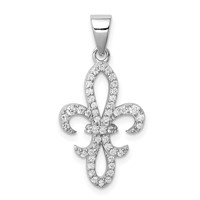 Sterling Silver Rhodium-plated CZ Fleur De Lis Pendant view 1