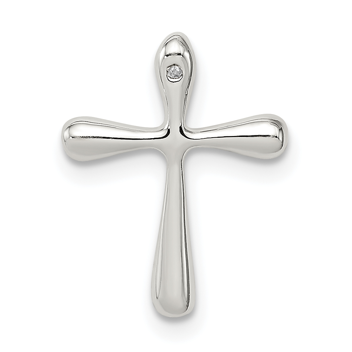Sterling Silver Polished Diamond Cross Chain Slide (QC8117)