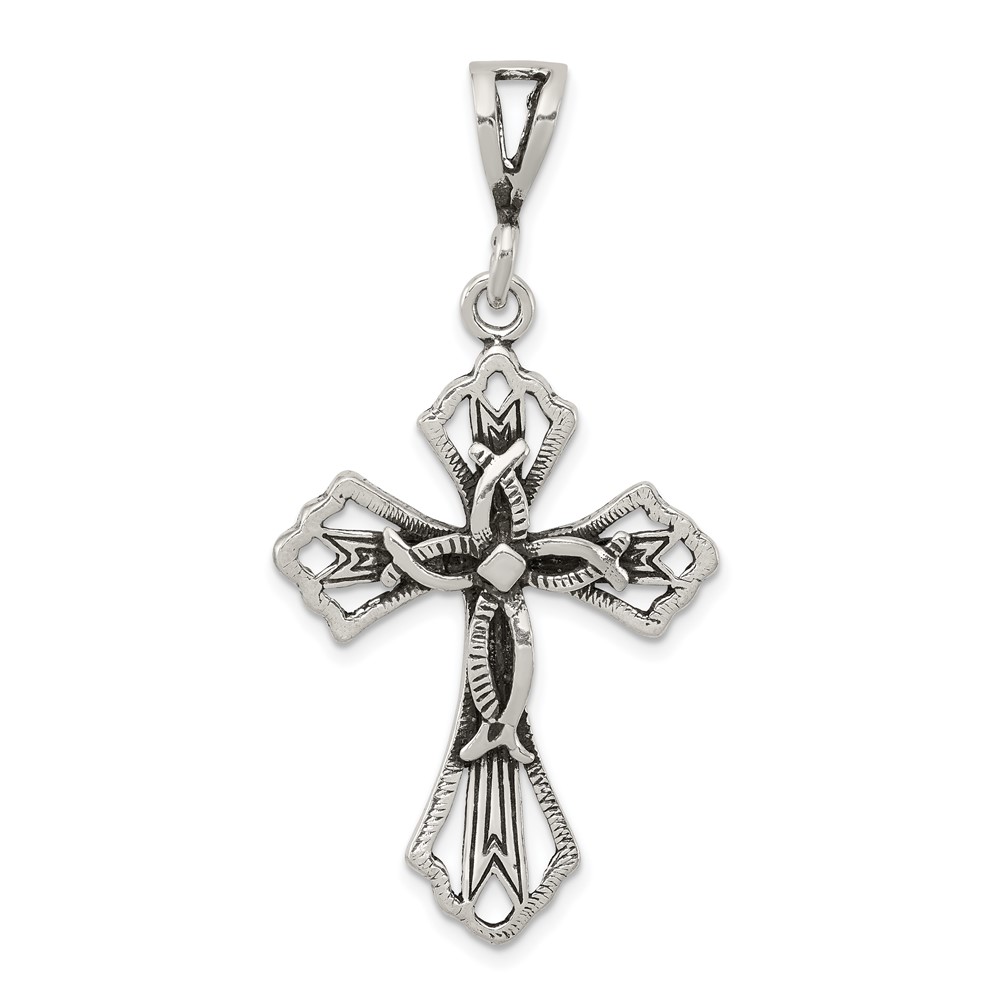 Sterling Silver Antiqued Textured Cross Pendant