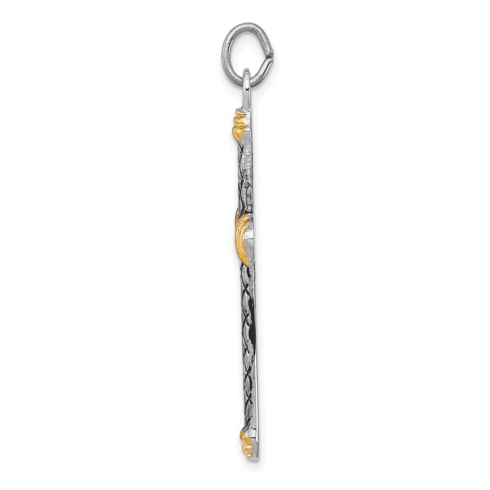 Sterling Silver, Gold-tone, Blk Rhod Criss Cross Design Cross Pendant (QC8129)
