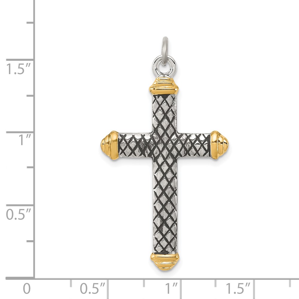 Sterling Silver, Gold-tone, Blk Rhod Criss Cross Design Cross Pendant (QC8129)