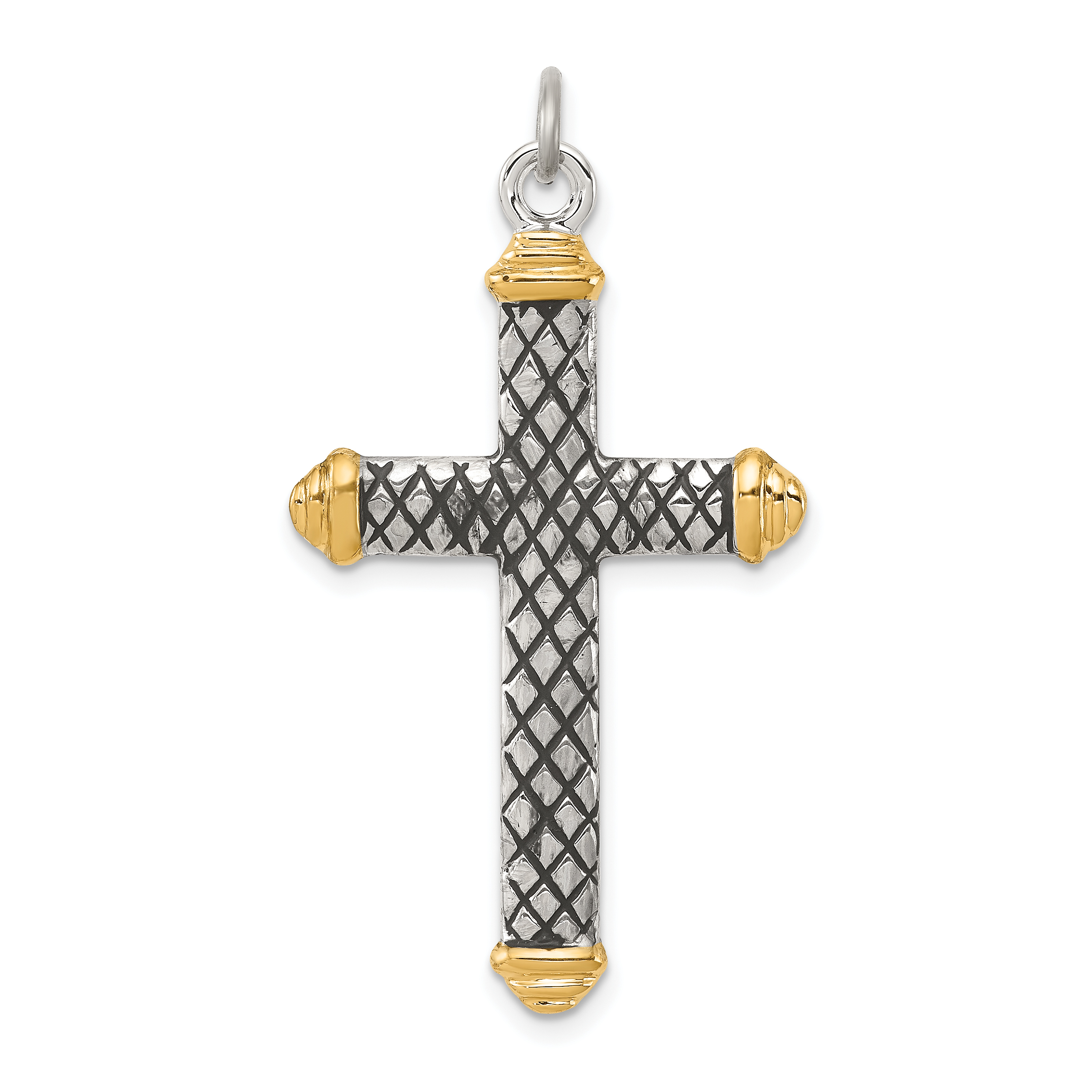 Sterling Silver, Gold-tone, Blk Rhod Criss Cross Design Cross Pendant (QC8129)