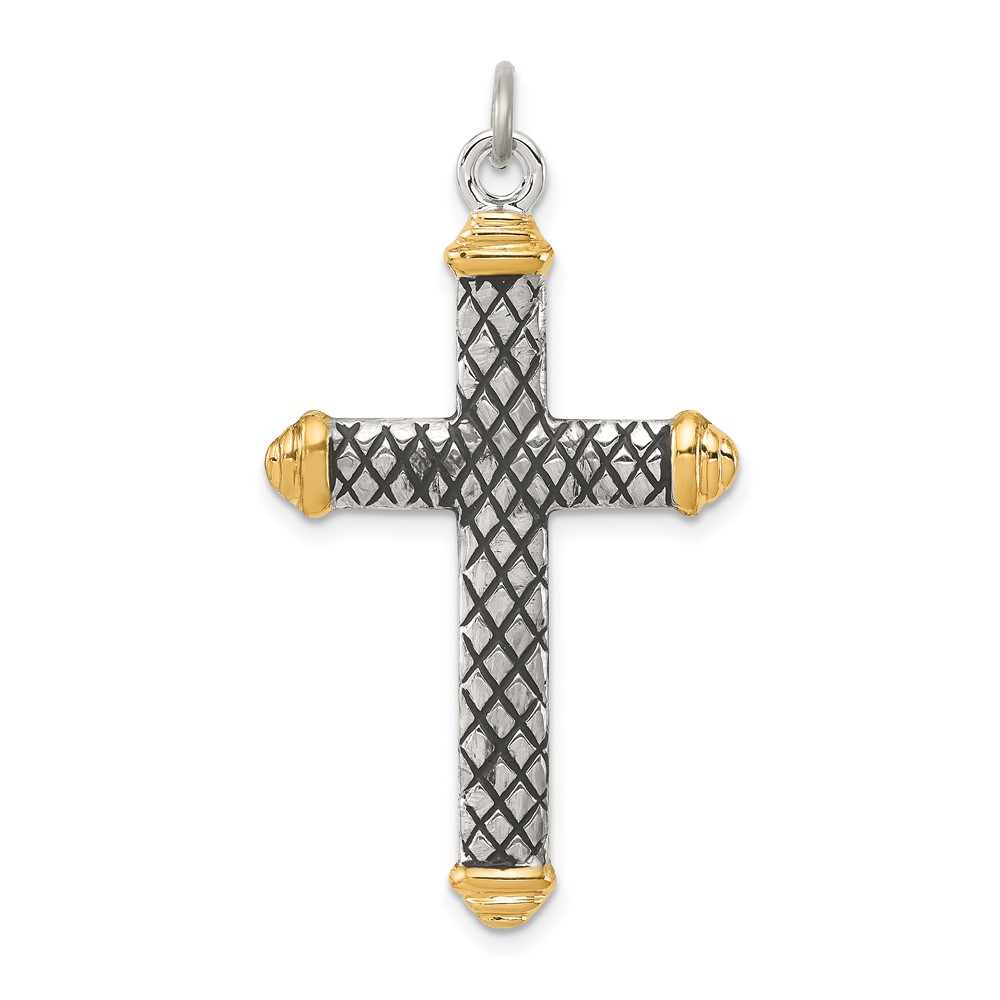 Sterling Silver, Gold-tone, Blk Rhod Criss Cross Design Cross Pendant (QC8129)