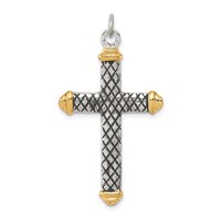 Sterling Silver, Gold-tone, Blk Rhod Criss Cross Design Cross Pendant view 1