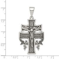 Sterling Silver Antiqued Large Caravaca Inri Crucifix Cross Pendant view 3