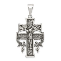 Sterling Silver Antiqued Large Caravaca Inri Crucifix Cross Pendant view 1