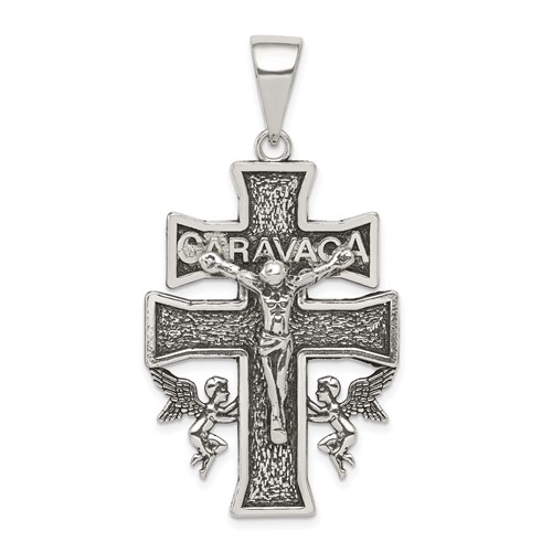 Sterling Silver Antiqued Large Caravaca Inri Crucifix Cross Pendant