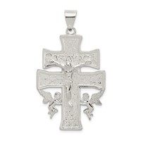 Sterling Silver Polished Large Caravaca Inri Crucifix Cross Pendant view 1