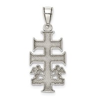 Sterling Silver Antiqued Caravaca Double Cross Pendant with Angels Crucifix view 4
