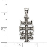 Sterling Silver Antiqued Caravaca Double Cross Pendant with Angels Crucifix view 3