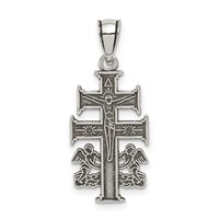 Sterling Silver Antiqued Caravaca Double Cross Pendant with Angels Crucifix view 1