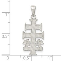 Sterling Silver Polished Caravaca Double Cross Pendant with Angels Crucifix view 3