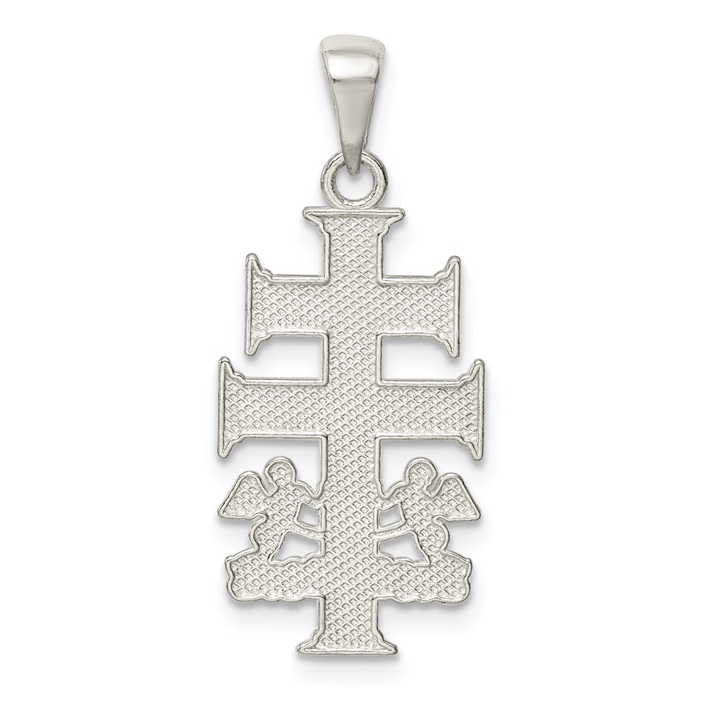 Sterling Silver Polished Caravaca Double Cross Pendant with Angels Crucifix