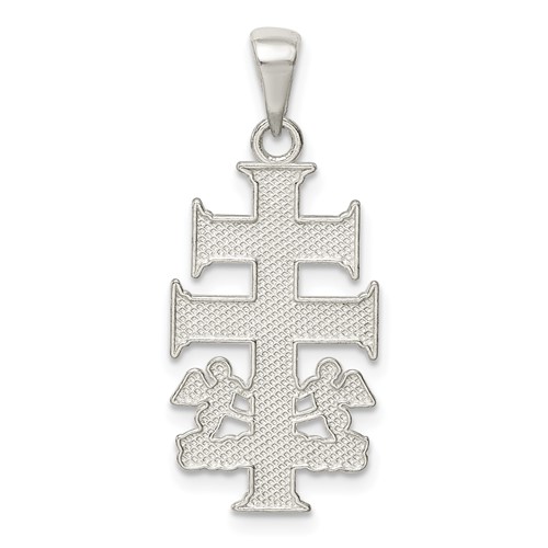 Sterling Silver Polished Caravaca Double Cross Pendant with Angels Crucifix