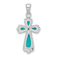 Sterling Silver Rhodium-plated Polished Imitation Turquoise Cross Pendant view 3