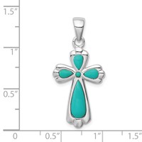 Sterling Silver Rhodium-plated Polished Imitation Turquoise Cross Pendant view 4