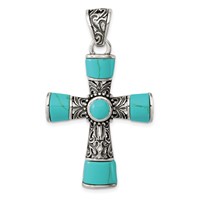 Sterling Silver Synthetic Turquoise Antiqued Cross Pendant view 1