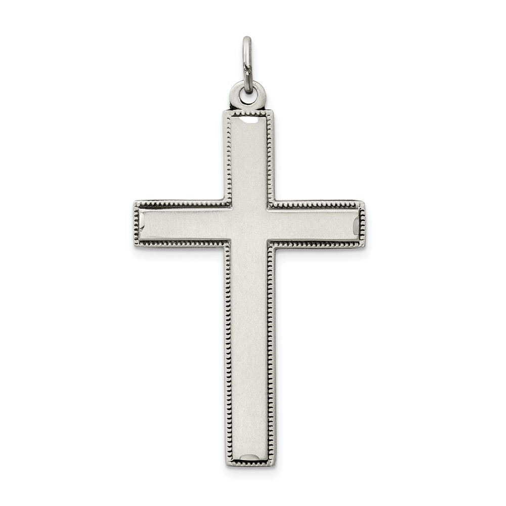 Sterling Silver Oxidized Cross Pendant with Prayer on Back