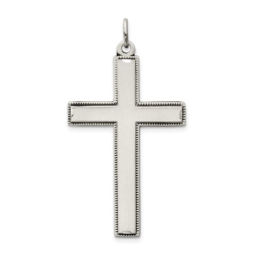 Sterling Silver Oxidized Cross Pendant with Prayer on Back